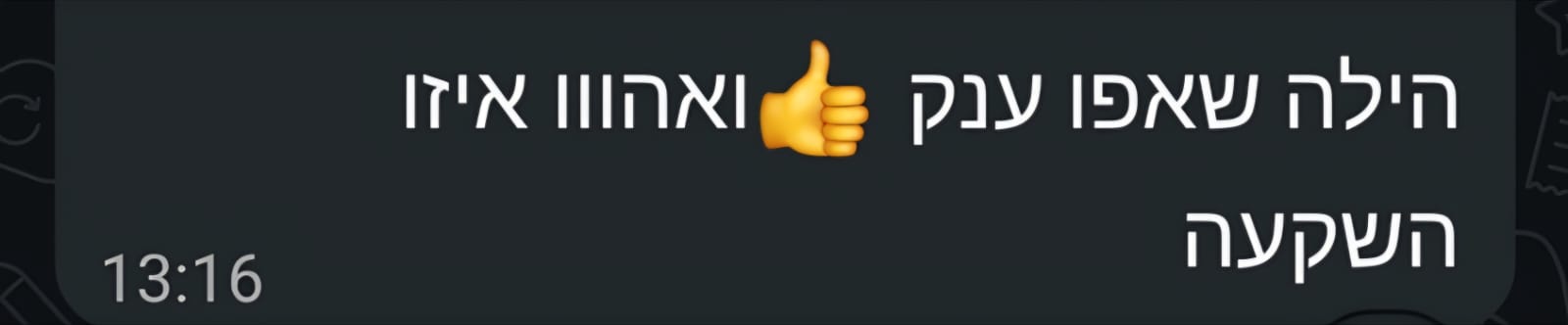 הודעת לקוח: 'הילה שאפו ענק, ואהווו איזו השקעה'